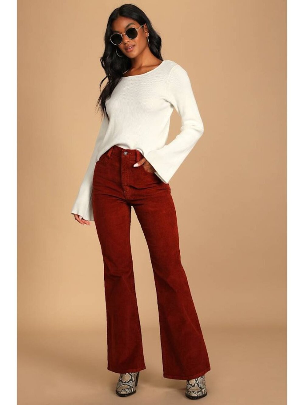 LEVI'S Women's 70's High Rise Flare Corduroy Pants Rust / Brown Color